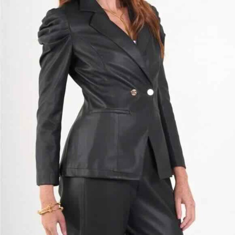 Emily McCarthy Bradshaw Blazer in Black Vegan Leather - M